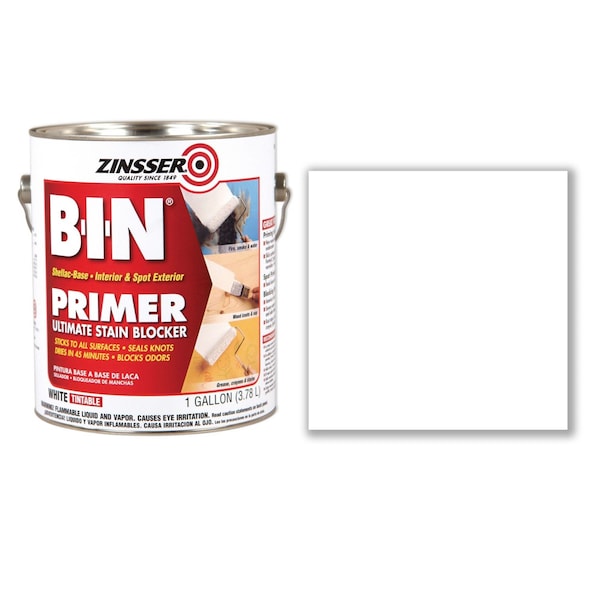 BIN Shellac-Base Interior And Spot Exterior Primer, Flat White, 1 Gal Bucket/Pail, 2PK